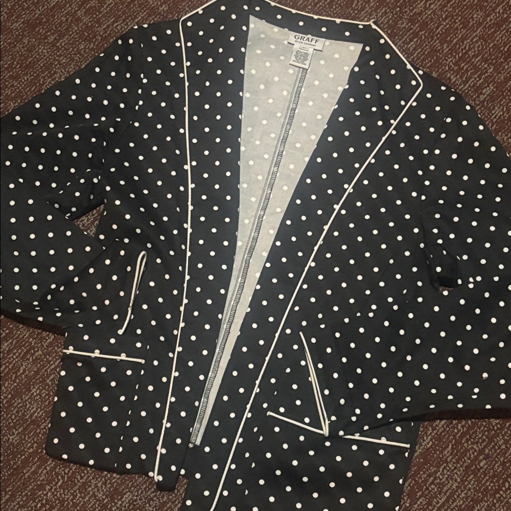 GRAFF open front blazer black/ white polka dot cotton blazer women’s medium